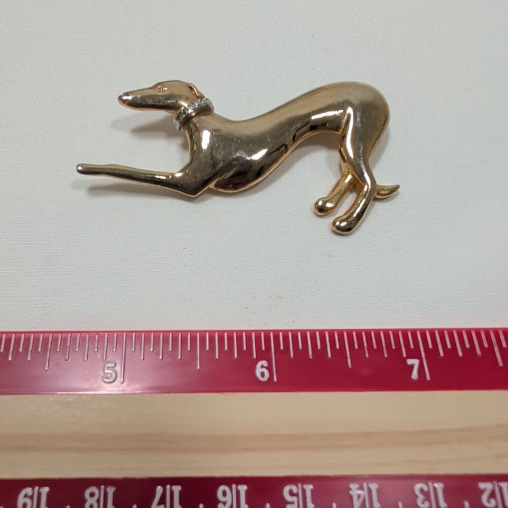 Vintage Gold Tone Greyhound Whippet Dog Brooch Pin Running Sighthound Hunting